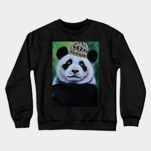 Panda with Crown Oil Painting Crewneck Sweatshirt by maxcode